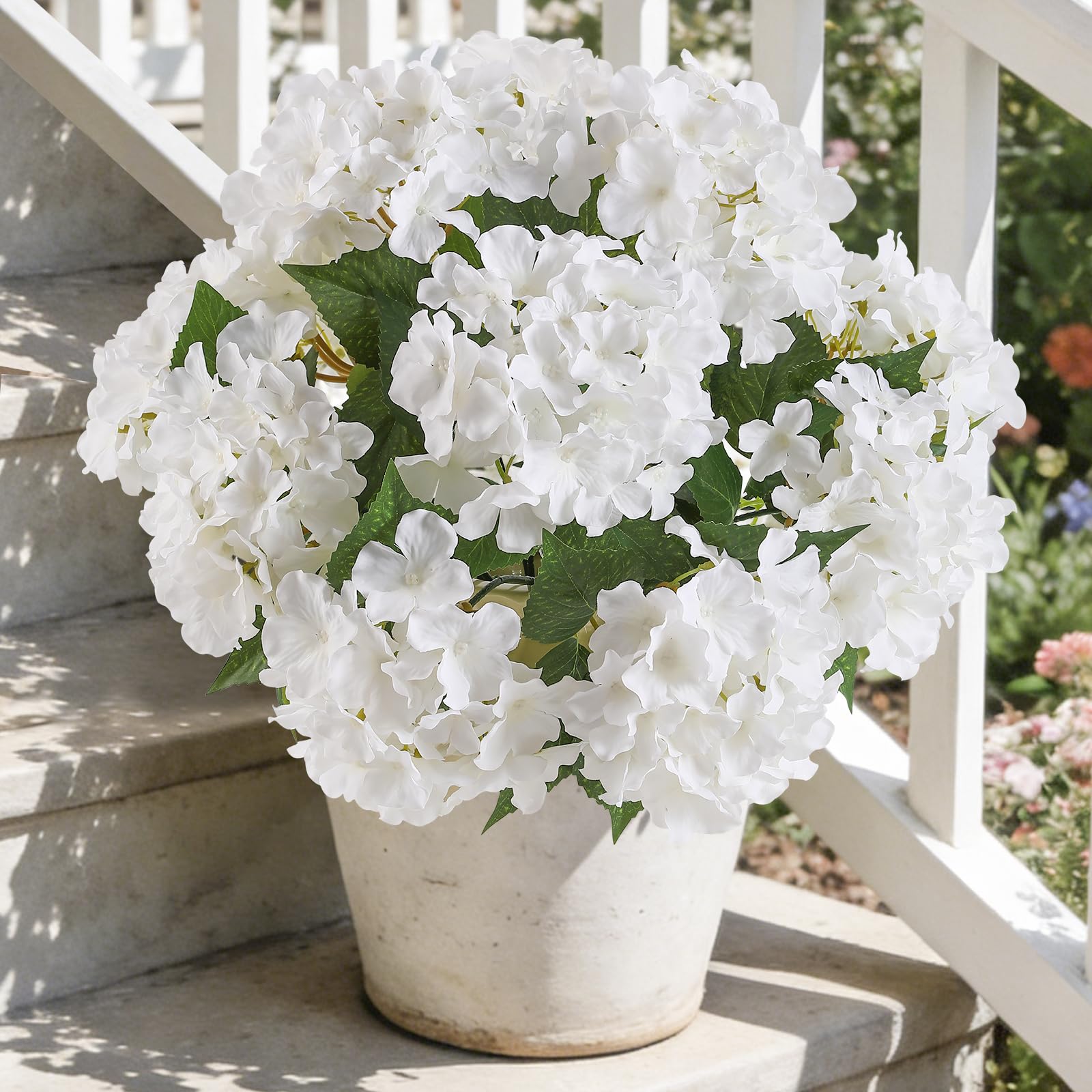 Kisflower Hydrangea Artificial Flowers Faux Hydrangea Flowers Silk Flowers Bouquets with Stems for Table Vase Centerpiece Wedding Party Outdoor Decor(White, 1pcs)
