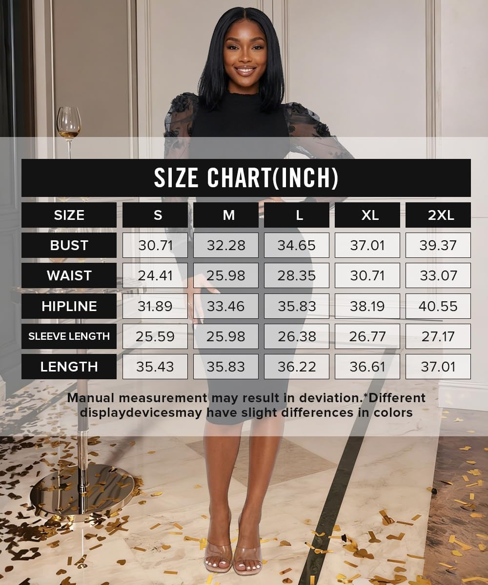 Holiday Cocktail Dresses for Women Lace Long Sleeve Ribbed Bodycon Midi Dress Mock Neck Wedding Guest Night Club Outfits - Image 6