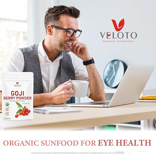Miniatura 9 de VELOTO Polvo orgánico de bayas de Goji, polvo liofilizado de bayas de Goji, suplemento de hierbas puro para la salud ocular, antioxidante natural de