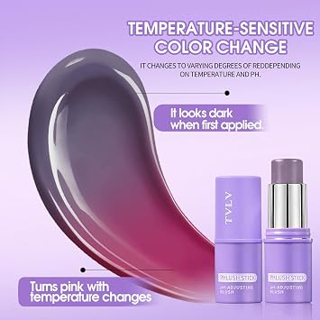 Cream Blush Stick pH-Activated, 2pcs Colour Changing Blusher Stick Multi-Use, Hydrating Tinted Smooth Blendable Cream Texture, For Daily Routine, for Eyes, Lips and Cheeks, For Natural Look