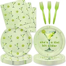 48PCS Green Martini Birthday Decorations Plates,A Tini Bit Older Birthday Party Plates Napkins Forks For 16 Guests,Martini Party Decorations