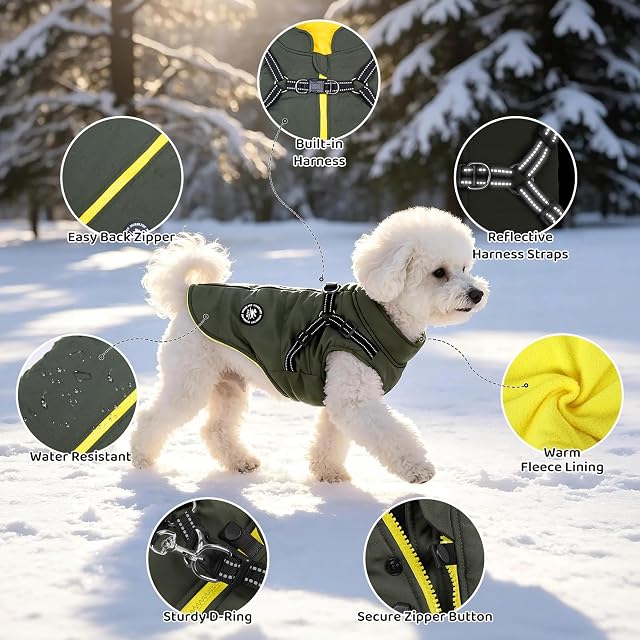 Foto 3 de 7 de Norbi Abrigo de invierno para perro con arnés integrado, chaqueta impermeable y resistente al viento