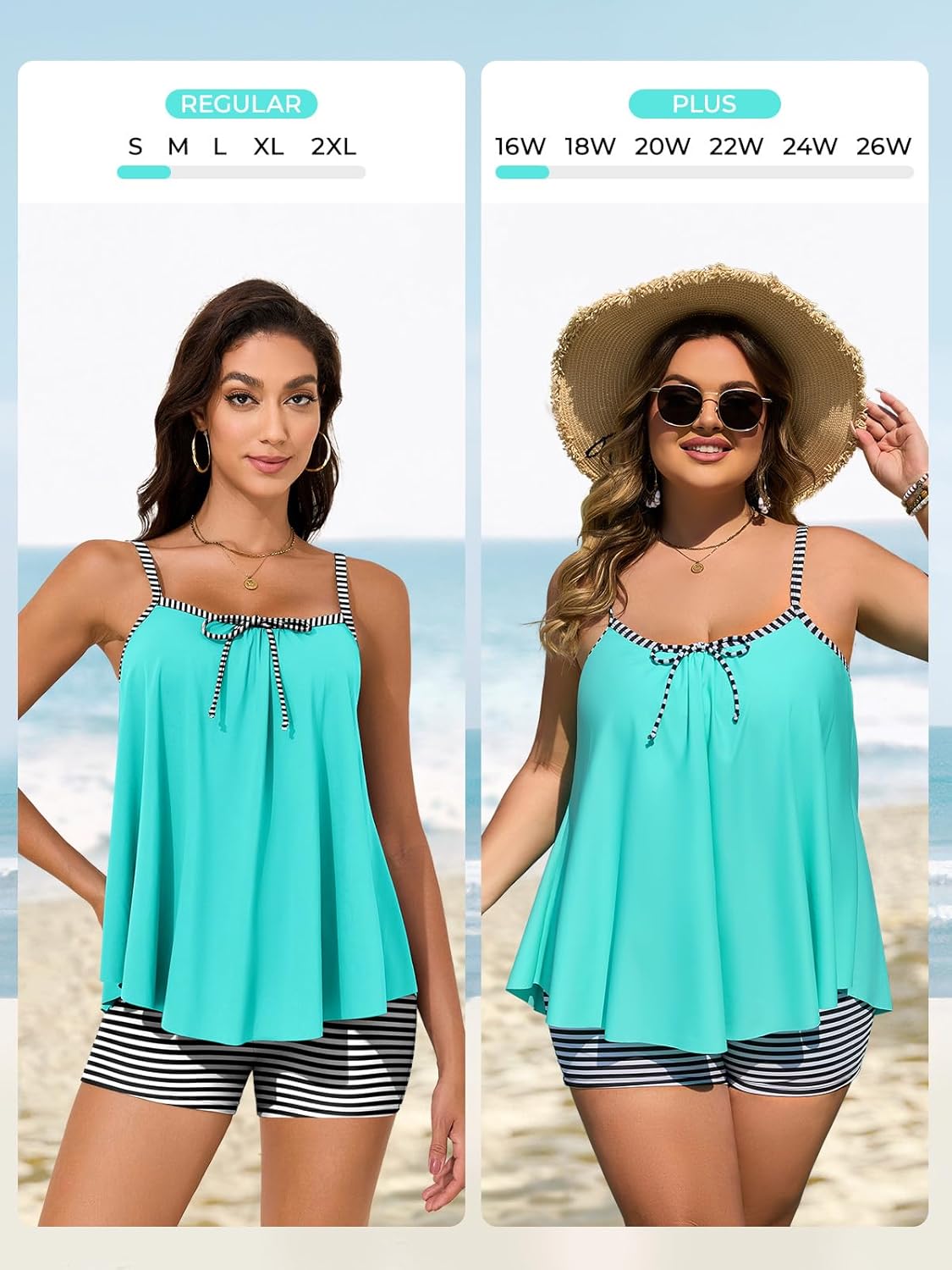 Summer Mae Plus Size Swimsuits for Women Two Piece Tankini Sets Tummy Control Bathing Suit Swimwear with Shorts - Image 4