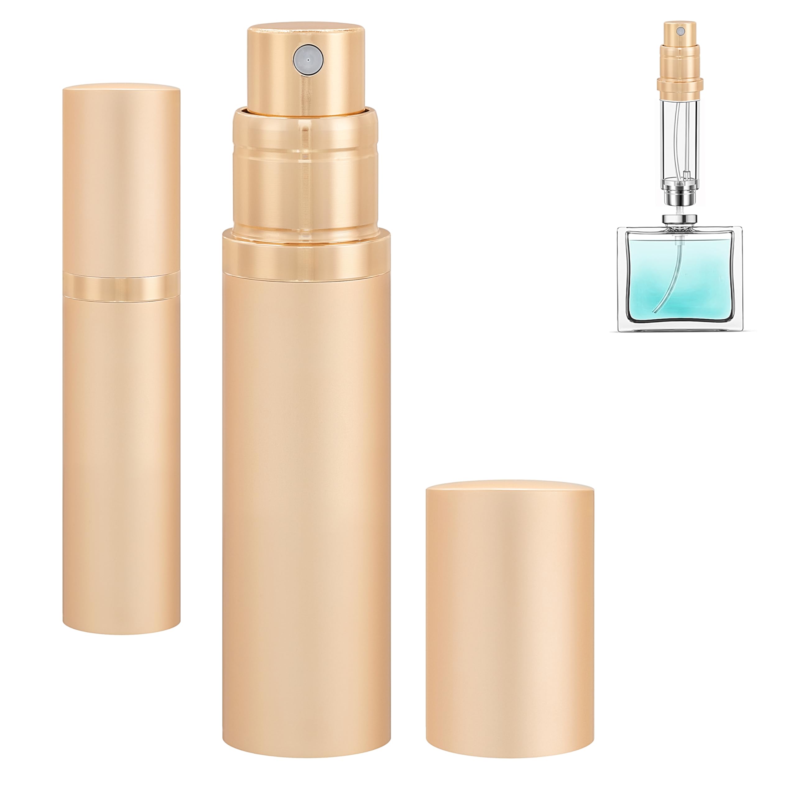 Qavhun Gold Travel Refillable Perfume Atomiser Bottle - 1-Pack 5Ml Leakproof Travel Perfume Refillable Bottle, Perfume Atomizer, Portable Fragrance Atomiser (Gold)