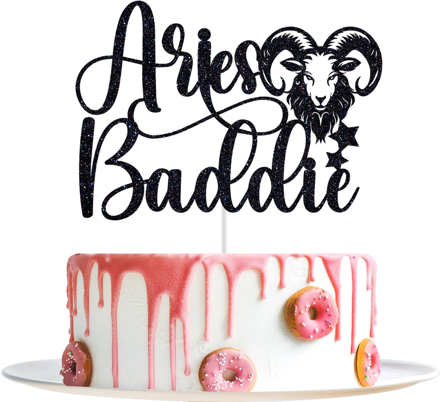 Aries Baddie Cake Topper, Aries Birthday Cake Topper, March April Birthday Decorations, Constellation Party Decor, Zodiac Horoscope Bday Party Decorations Black Glitter