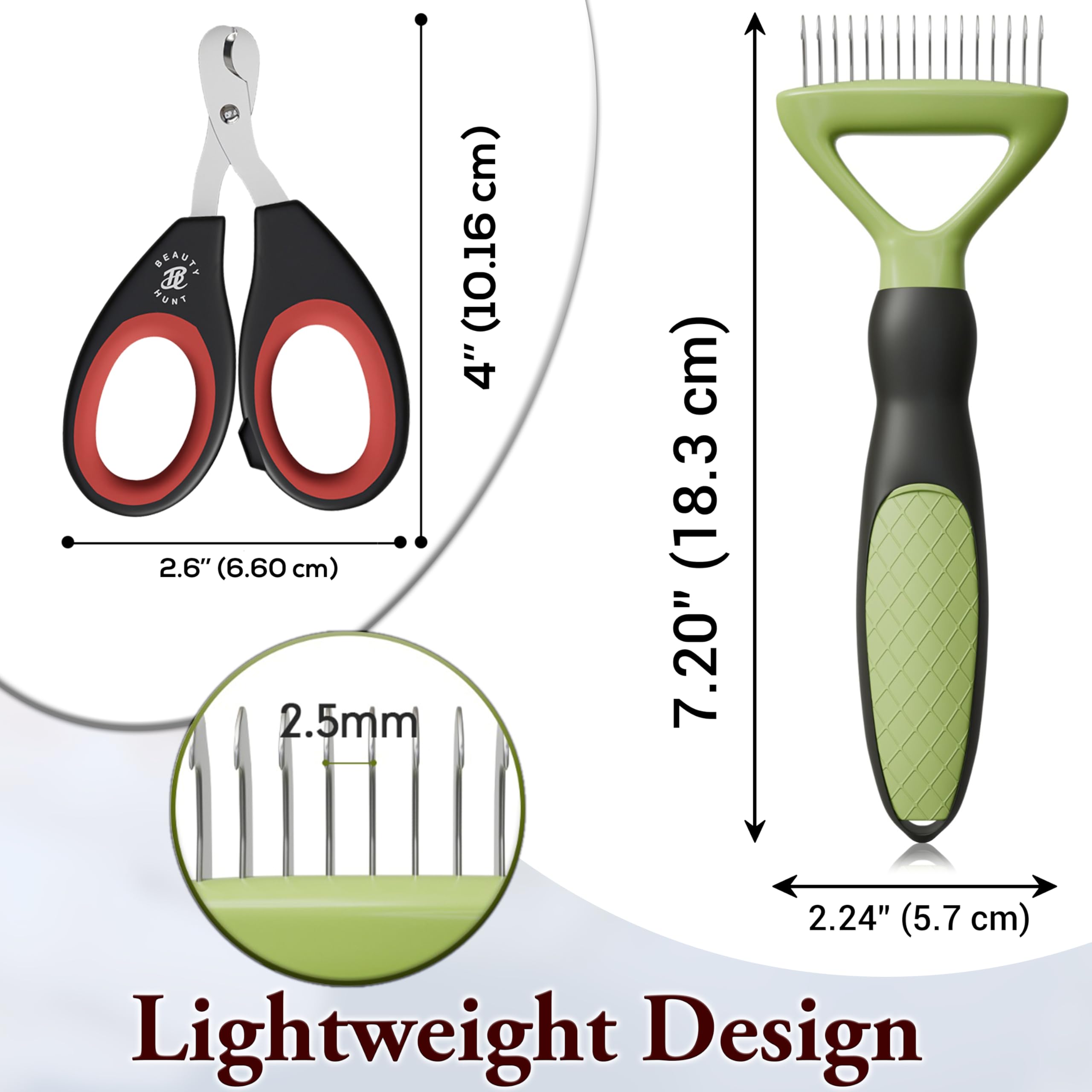 BeautyHunt Dematting Comb and Nail Clippers 2-in-1 Cat Grooming Kit with Stainless Steel Blades, Sharp & Safe Design - Image 2