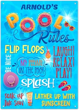 Custom Pool Rule Signs, Personalized Sign for Pool, for Family, Friends, Him and Her Sign, 10x14 Inches, Rust Free .040 Aluminum, Fade Resistant, Made in USA by Sigo Signs