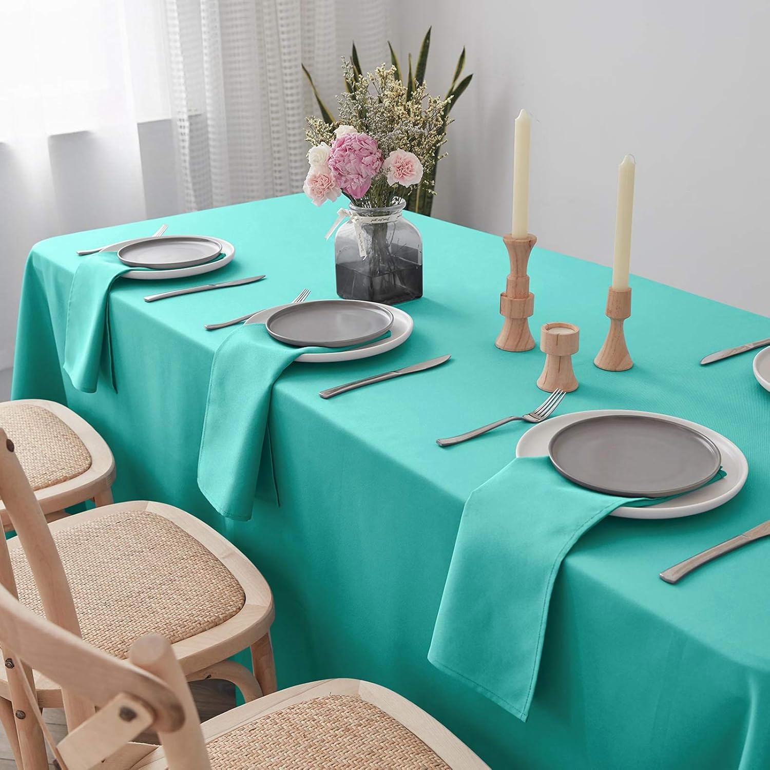 Up To 40% OFF VEEYOO Square Tablecloth - 70x70 Inch Polyester Table Cloth Washable Wrinkle Free Dinner Tablecloth for Wedding, Party, Restaurant,Indoor and Outdoor Buffet Table - Turquoise Tablecloth