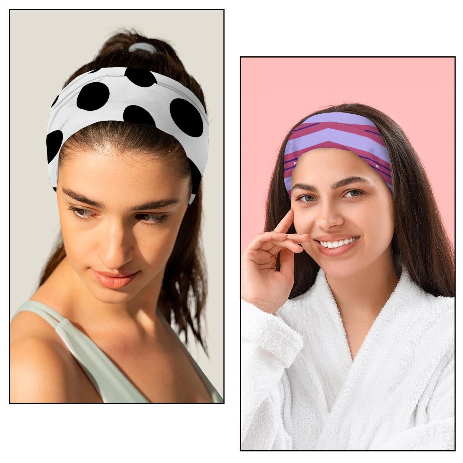 Lot de 6 bandeaux larges pour femme - Turban antidérapant - Fleurs roses - Élastiques - Pour yoga, sueur, sport, entraînement