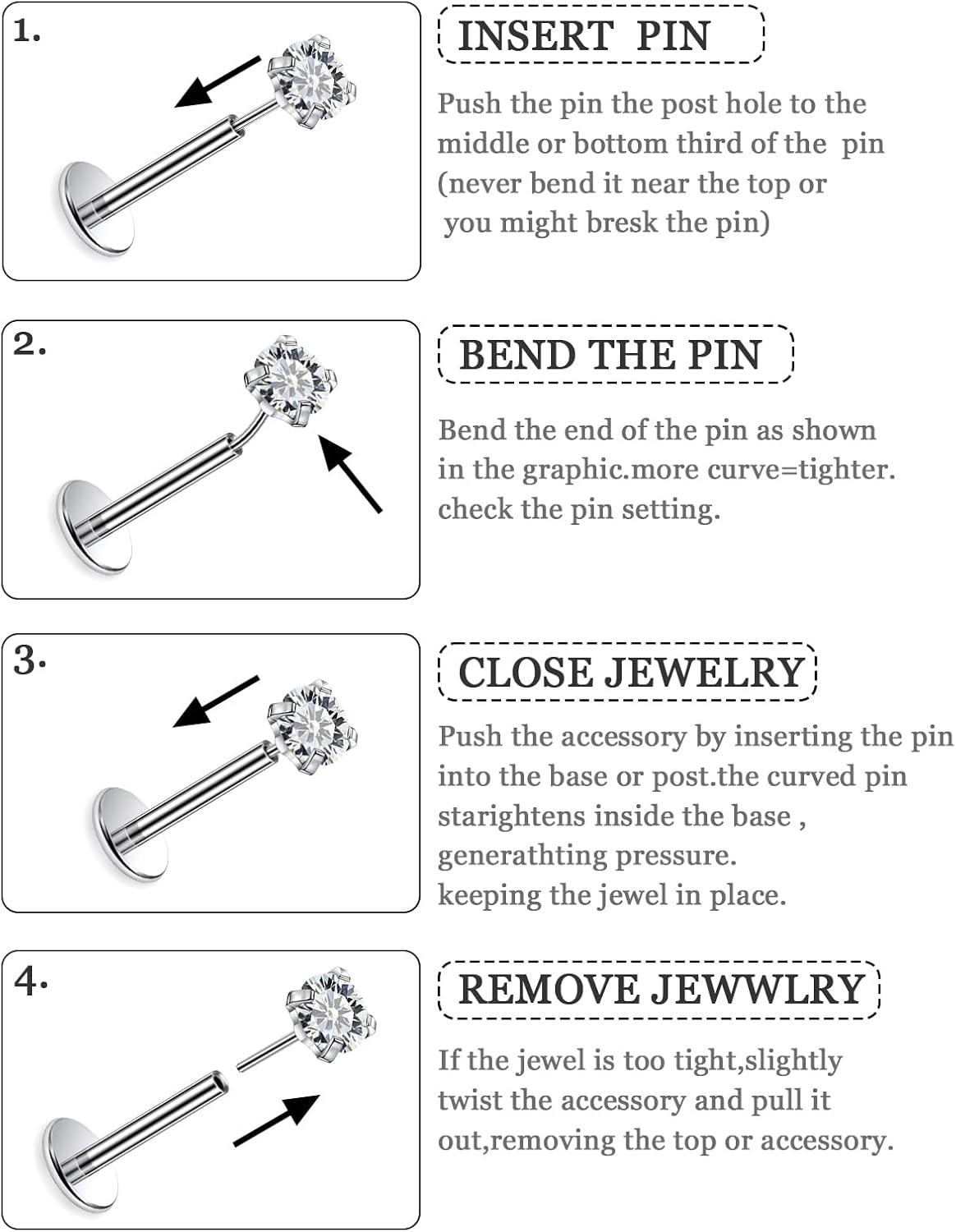 14K Gold Filled 20G 18G 16G Threadless Flat Back Earrings Studs Surgical Stainless Steel CZ Push In Nose Rings Studs Tragus Helix Conch Cartilage Earrings Hoops Piercing Jewelry For Women Men - Image 3