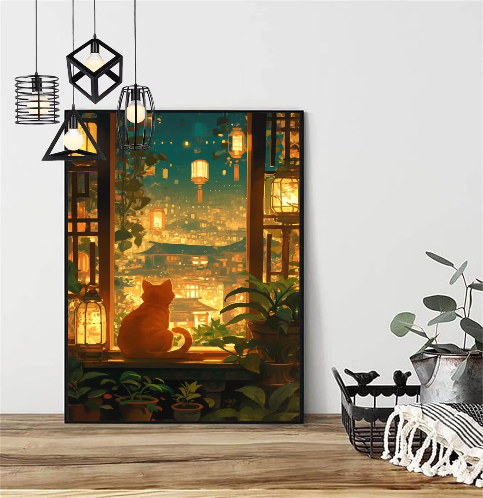 Diamentowe malowanie kot diamentowy obraz dzieci 100x150 cm 2025 diamentowe malowanie miasto, DIY diamentowe rysunki ścieg krzyżykowy rzemiosło dla dorosłych, obraz diamentowy dekoracja domu prezenty