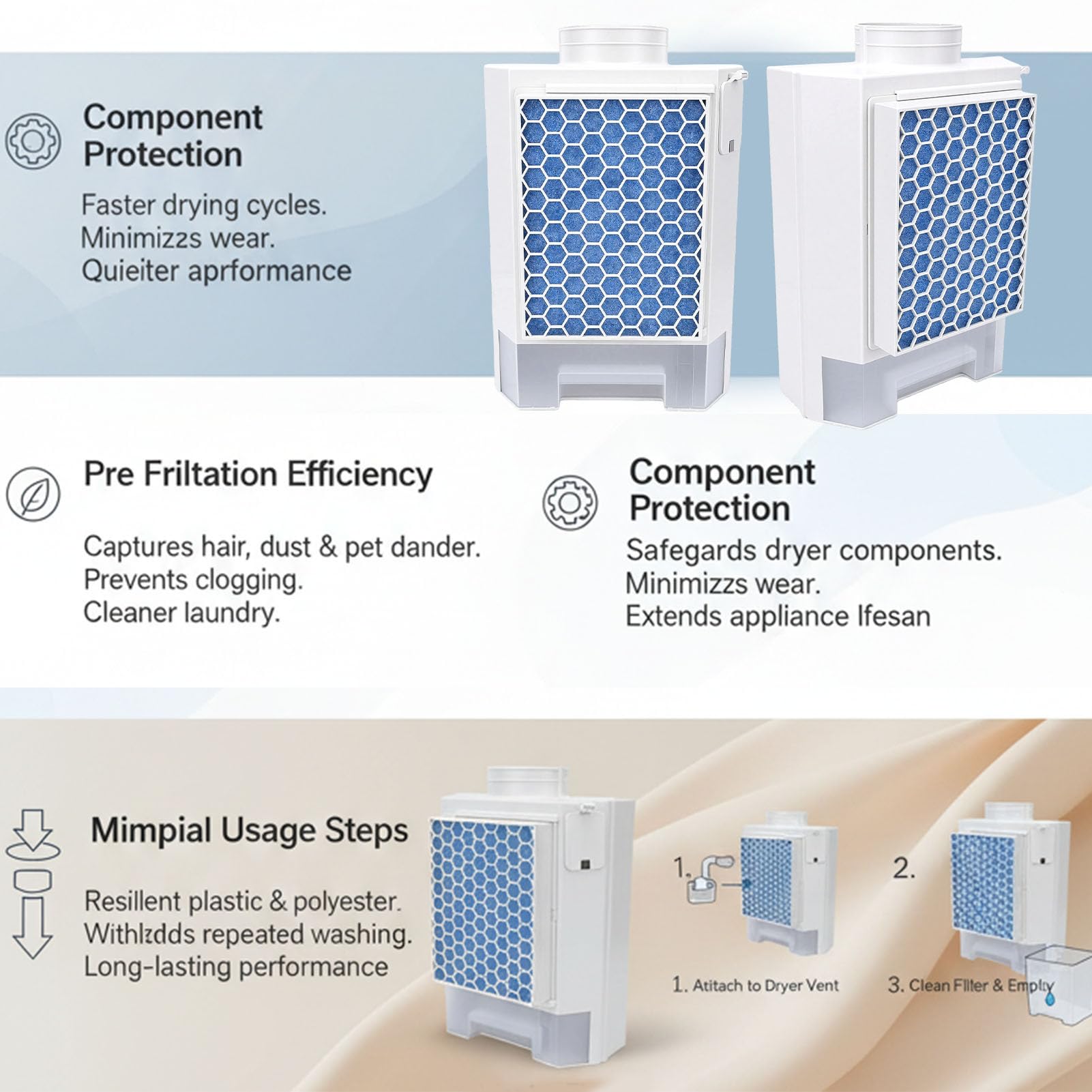 Generic Conjunto de Ventilación para Secadora Doméstica Protección Eficiente de Componentes de Filtro de Poliéster para Lavandería Más Limpia 4 Pulgadas para Secadora Eléctrica Escape de Aire Uso en