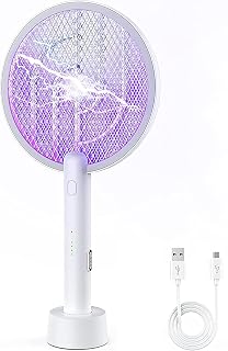 Electronic Fly Swatter, USB Rechargeable Fly Killer Bug Zapper, 1200 MAh Fly Swatter Electric with Charging Base, Electric Fly Catcher Insect Killer for Mosquitoes Flies Bees Moths