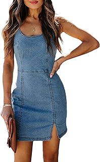 Womens Denim Dress Sexy Sleeveless Split Bodycon Mini Tube Jeans Short Dresses - Buy now