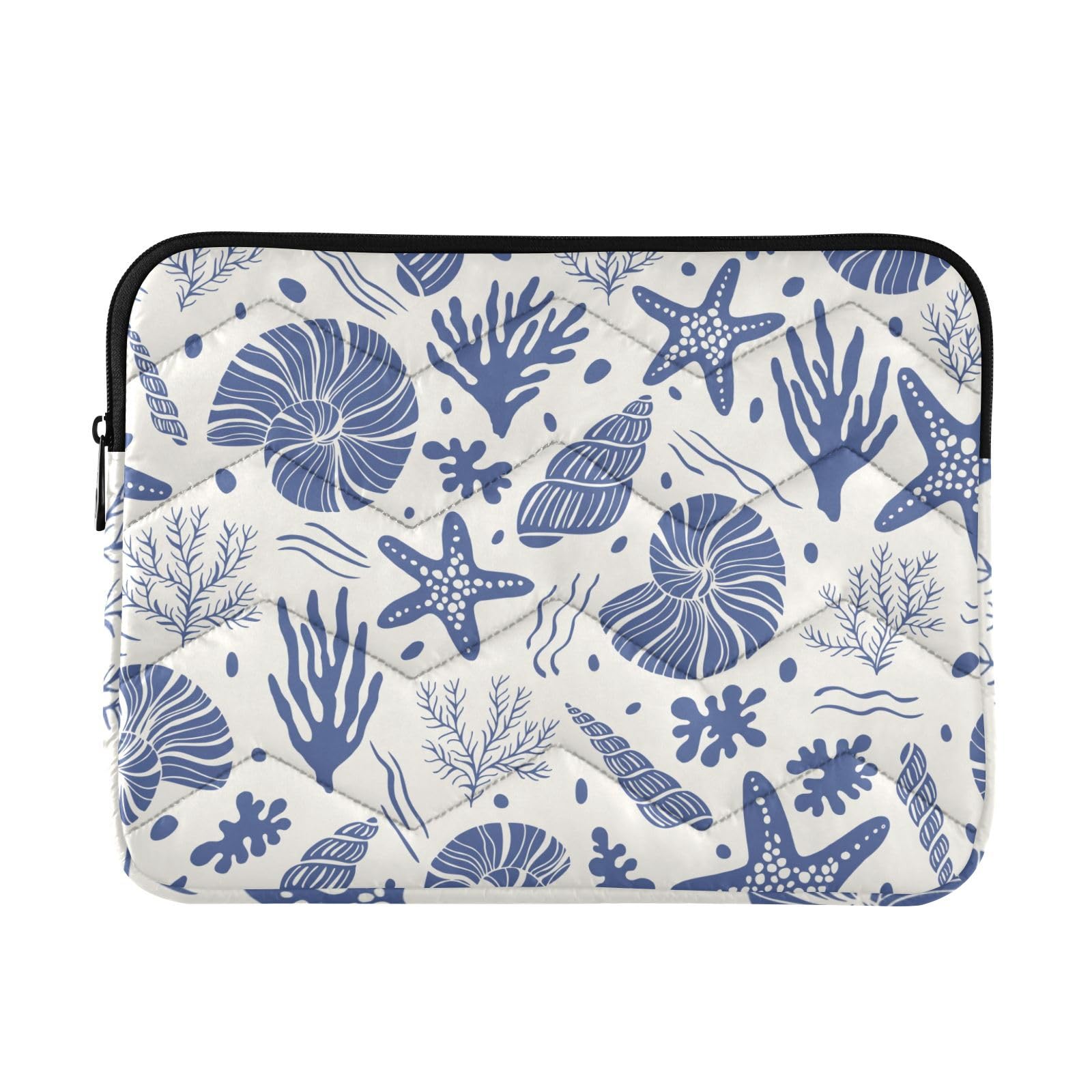 OTVEE Laptop Sleeves Ocean Blue Seashells Starfish Quilted Briefcase Protective Case Laptop Bag for 13-14 inch Notebook