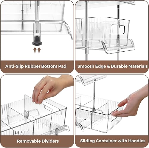 Miniatura 3 de XINYA BAO Organizador de baño transparente de 3 niveles, con divisores, organización y almacenamiento de despensa extraíble multiusos para debajo