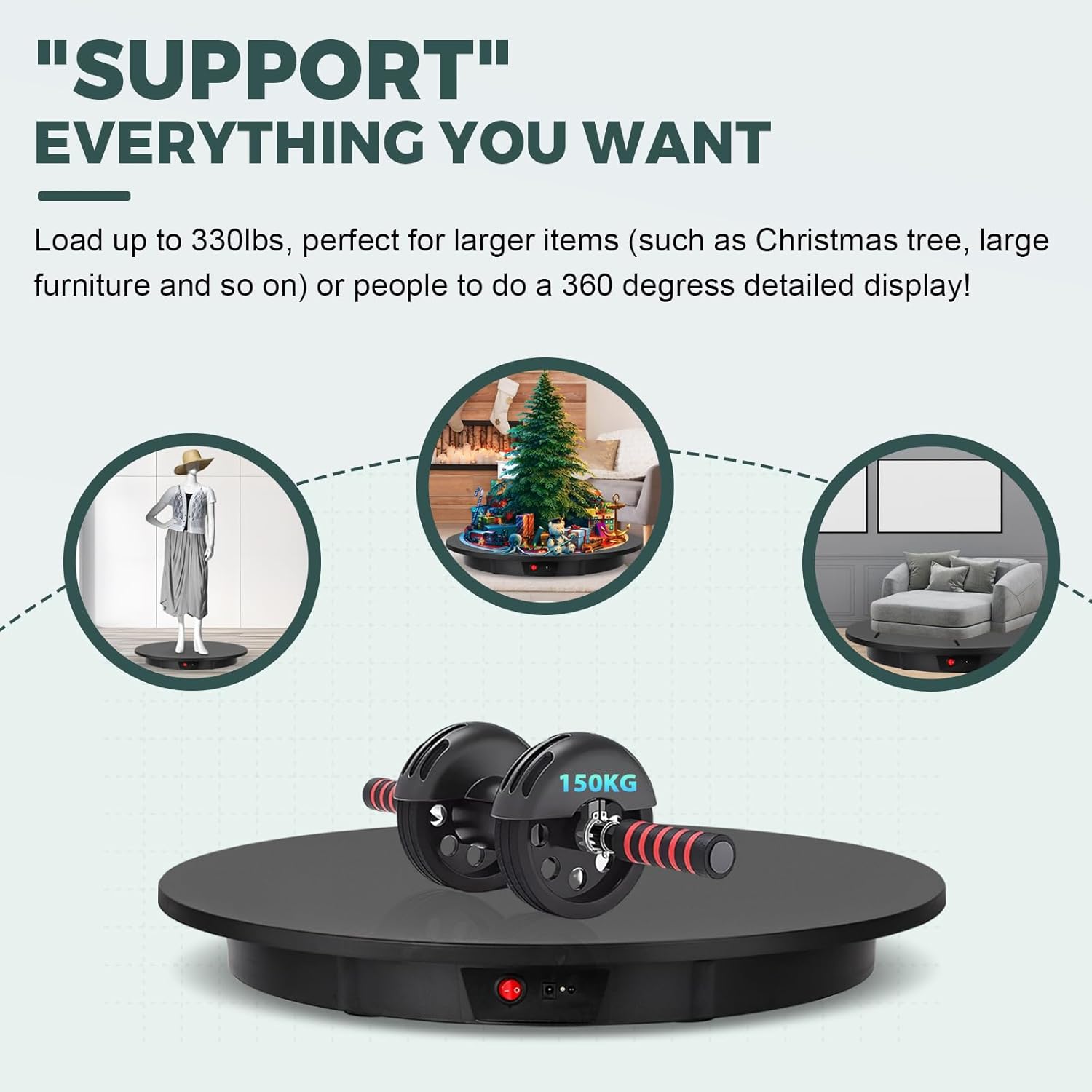 large photography turntable 24inch/330lb motorized rotating display stand 360 degree with remote control electric turntable for products, model photo or video(black)