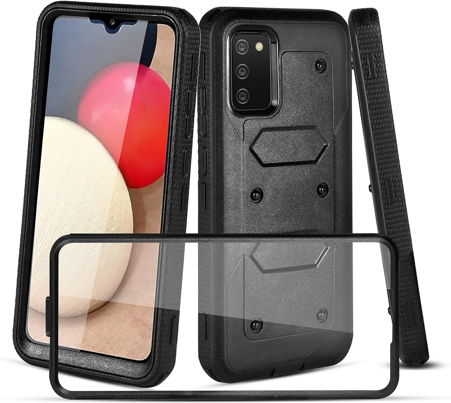 CaseTank Compatible with Samsung Galaxy A02S Case,Galaxy A02S Case W [Built-in Screen Protector] Heavy Duty Shockproof Full-Body Protective Armor Cover Case for Samsung A02S,Black