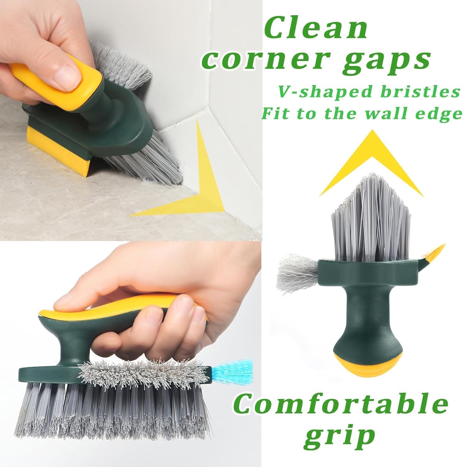 Tile Grout Cleaner Brush, 4 in 1 with Squeegee, Multifunctional V-Shape Gap Scrub Brush Crevice for Floor, Corner, Window, Sink, Plastic 3