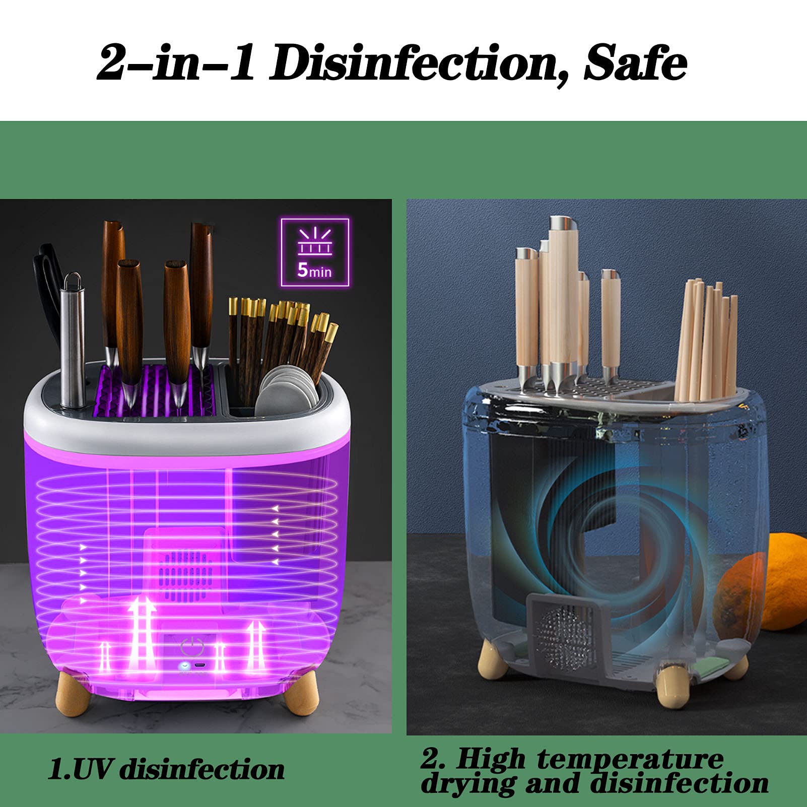 CGF- Soporte para Bloques de Cuchillos, máquina de Palillos de Tenedor de desinfección, irradiación Ultravioleta UV, Secado con Aire Caliente, Almacenamiento de Cuchillos para Ahorrar Espacio