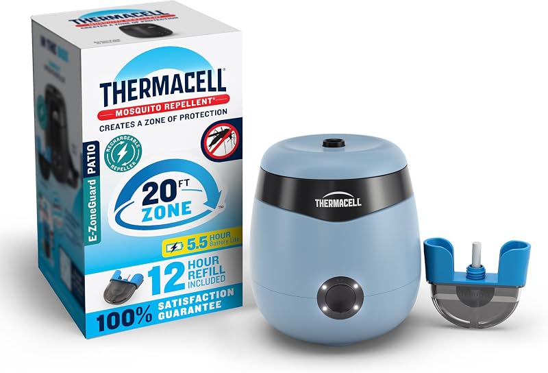 E-ZoneGuard Patio Rechargeable Mosquito Repellent, 5.5-Hr Bat | Blue; 20-FT Zone; 12-Hr Refill; Scientifically Proven Outdoor Protection; Bug Spray Alternative; Scent Free; DEET-Free