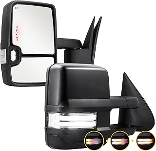 Towing Mirrors Switchback Lights for 2003 2004 2005 2006 2007 Chevy Silverado Suburban Yukon Tahoe GMC Sierra with Turn Signal Running Lights Power Glass Backup Lamp Heated