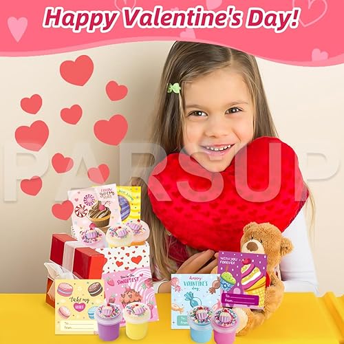 Miniatura 6 de PARSUP 30 tarjetas de San Valentín con limo para niños, tarjetas del día de San Valentín para intercambio de aula, regalos de fiesta del día de San