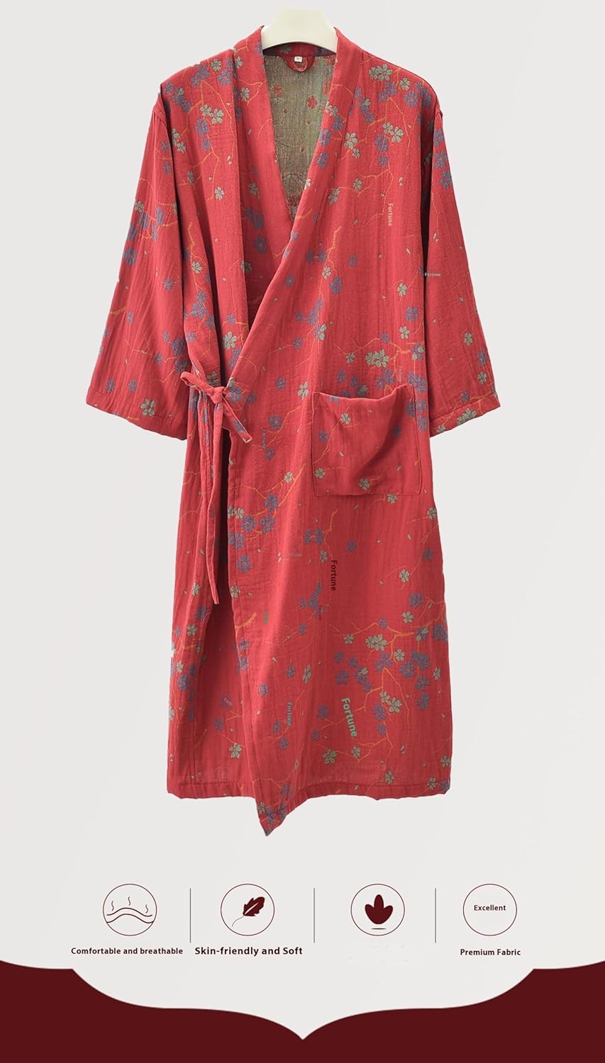 Soft Cotton Japanese Sleepwear Kimono Yukata Lightweight Bathrobe Nightgown Breathable Pajamas Set Women - Image 2