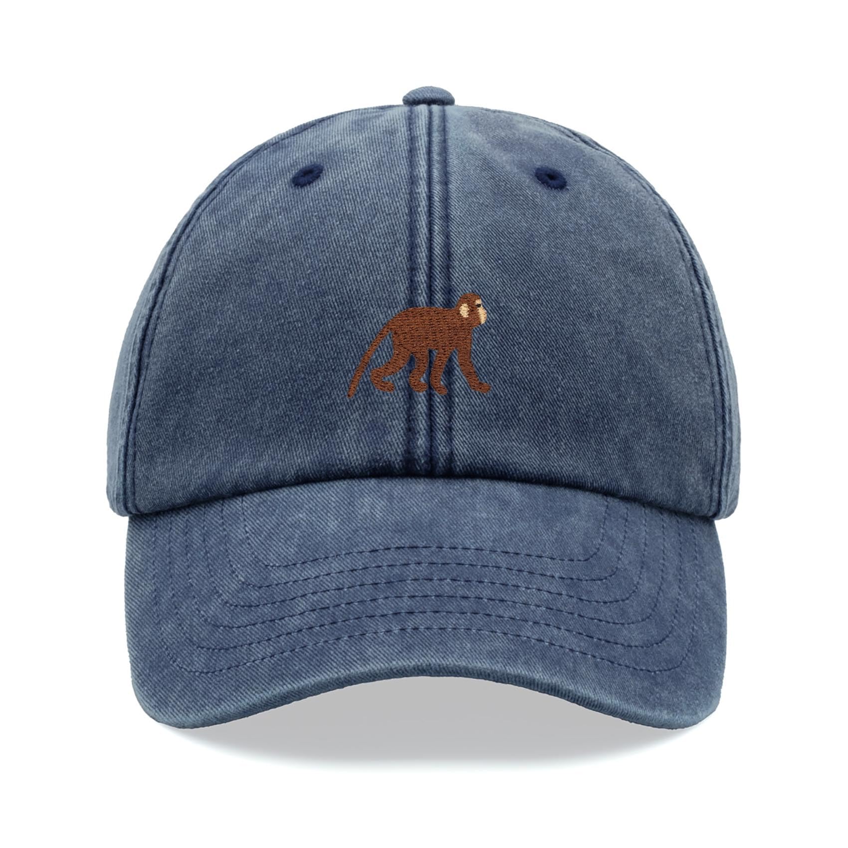 Cap Base Unisex Blue Denim Monkey Baseball Cap Vintage Washed Dad Hat Adjustable