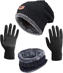 Luvas de inverno para mulheres, gorro de malha, bonés de caveira, luvas de tela sensível ao toque