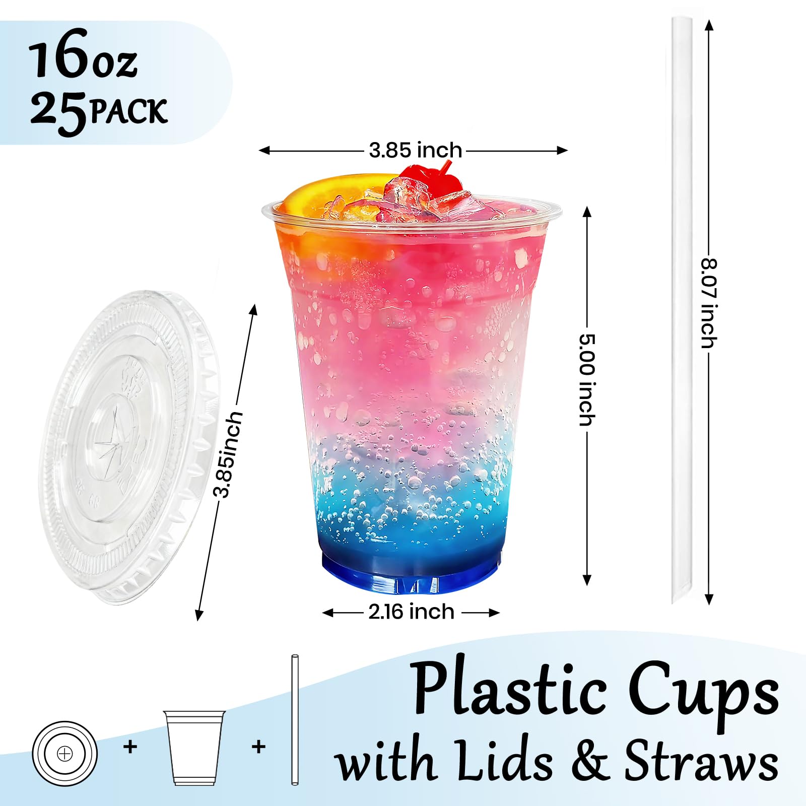 25 Pack 16oz Leak-Proof Clear Plastic Cups with Lids and Straws — Amazon image 2