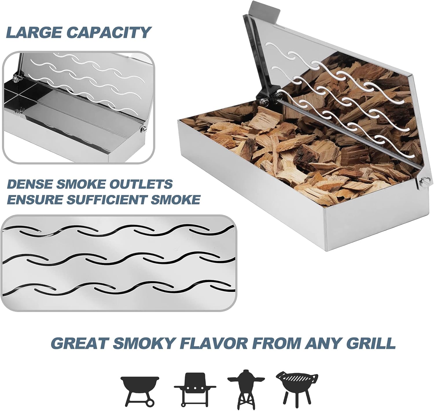 Skyflame Stainless Steel Wood Chip BBQ Smoker Box with Hinged Lid for Charcoal & Propane Gas Grill : Patio, Lawn & Garden