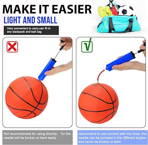 Miniatura 4 de Jerify Kit de bomba de bola de 8 pulgadas, bomba de aire portátil de pelota deportiva para fútbol con manguera de extensión de aguja, inflador para