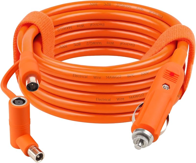 Cabo de carregamento automotivo MOOKEERF de 6,10 m, 14 AWG, com plugues DC7909/8020 e conector para tomada de 12 V, 15 A