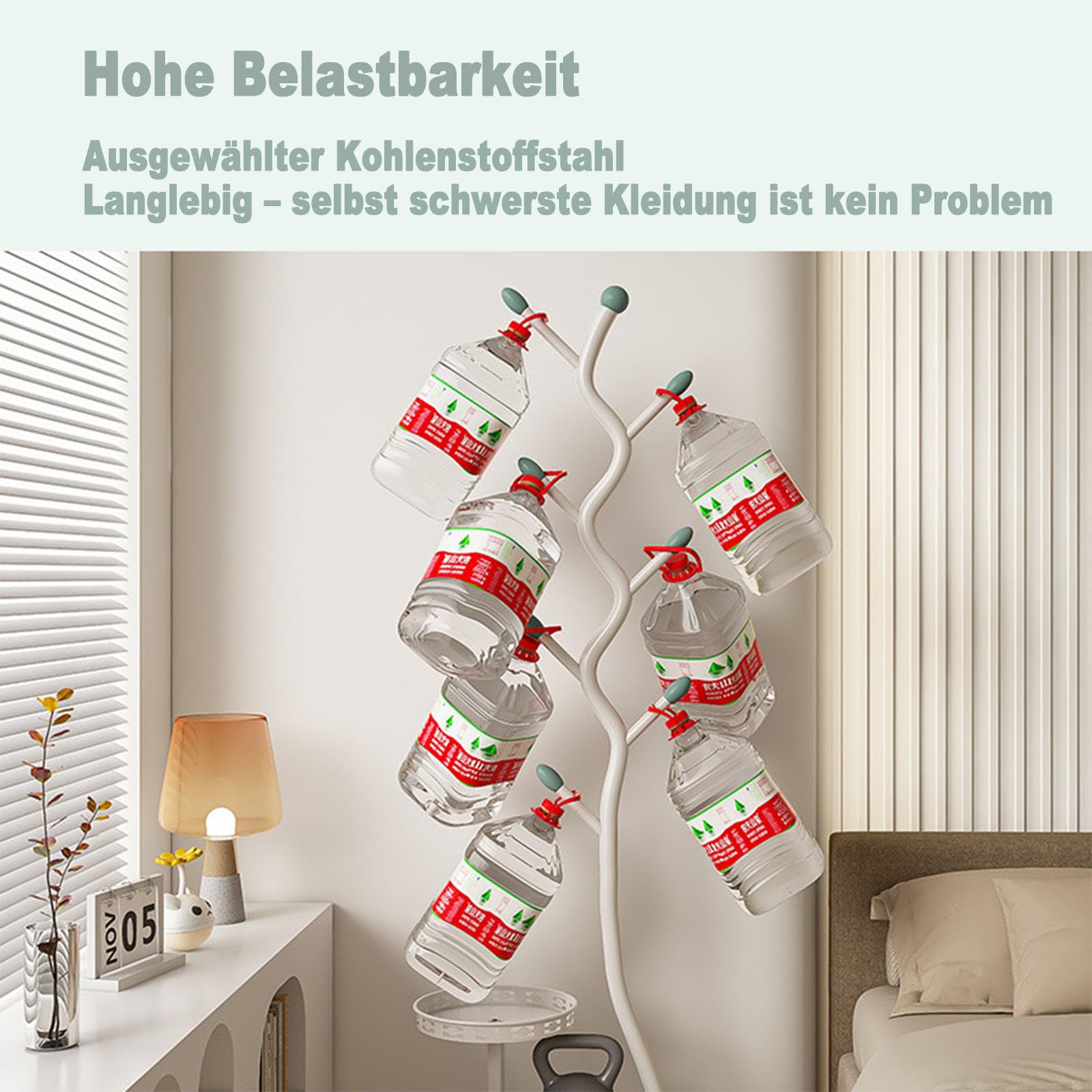 Generisch Freistehende Garderobe aus Metall mit Aufbewahrungskorb, mit 2 Ablagen Baumförmiger Garderobenständer, Stabiler Kleiderständer, Coat Stand, Hanger Stand Jackenständer Stehend, Gold