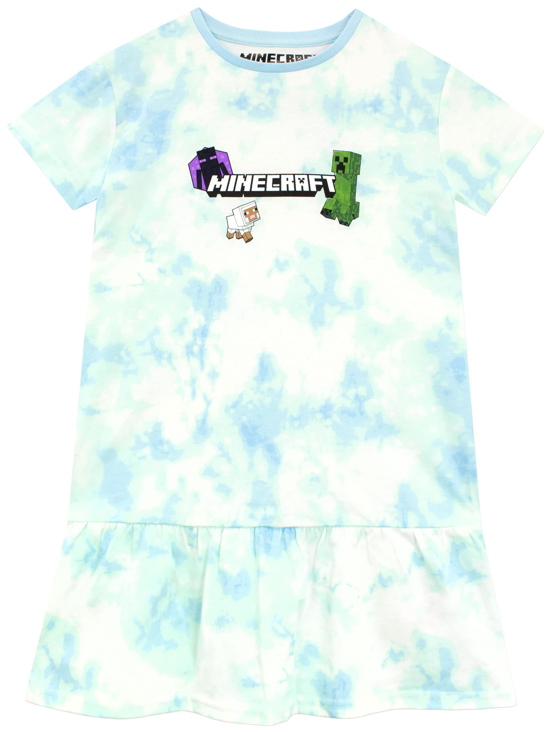 Minecraft Tie-Dye Dress - Girls Blue Skater Dress - Kids 12-13 Years