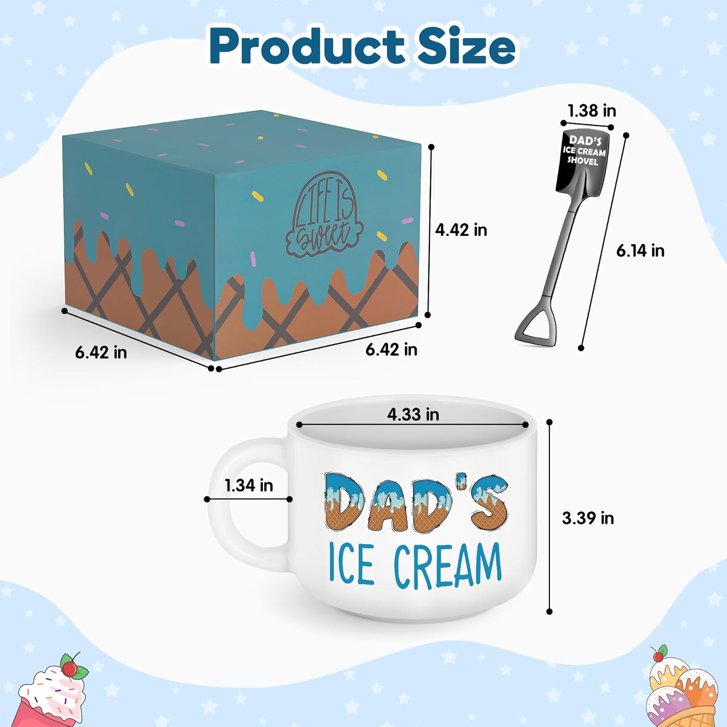 Fathers Day Birthday Gifts for Dad,Best Dad Ever Gifts from Daughter Son,Funny Ice Cream Bowl with Shovel Spoon Set Present for Papa Dads Bonus Step New First Time Daddy Father - Image 2