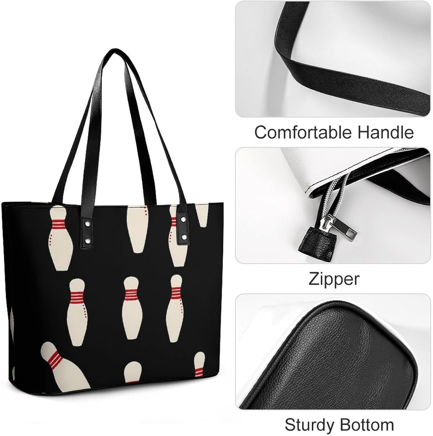 Bowling Pins Women's Tote Leather Handbag Shoulder Bag Purse for Shopping Travel