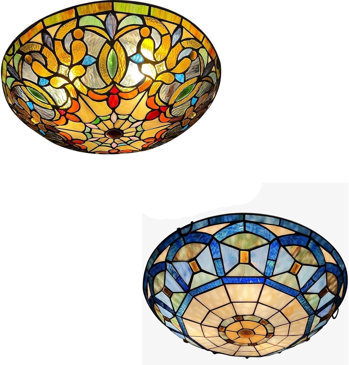 ARTZONE Tiffany Ceiling Lights, Stained Glass Ceiling Light 3-Lights 16 Inch Tiffany Flush Mount Ceiling Light for Bedroom Dining Living Room Entryway Foyer