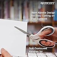 Vista 3 de Westcott Tijeras de manualidades dobladas de 8 pulgadas con cuchillas unidas de titanio para uso pesado (blanco o azul, los colores pueden variar)