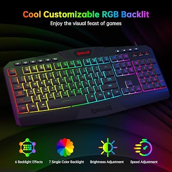 Redragon S101-3 Wired RGB Backlit Gaming Keyboard and Mouse Combo, Programmable Keyboard and Mouse (800-7200DPI), Gaming Headset Mouse Pad Combo All in 1 PC Gamer Bundle for Windows PC (Black)