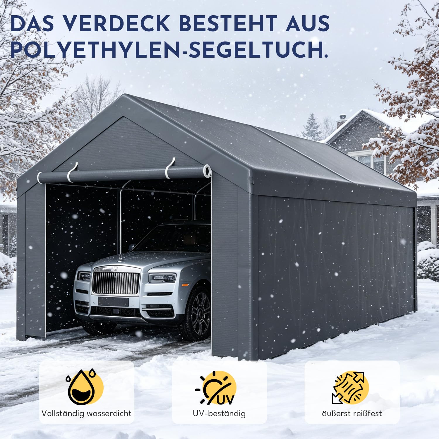 Tente de garage, 3 x 6 m, avec bâche en polyéthylène résistante aux intempéries, résistante à l'hiver, aux UV, pour voiture, SUV, camion