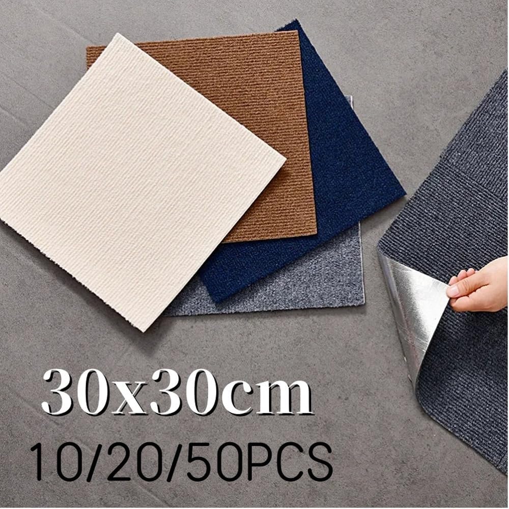 50PCS Self-Adhesive Carpet 30x30cm Peel Stick Removable Sticker Floor Mats for DIY Home Furnishing Tiles Hallway Indoor,Grey,40PCS,30x30cm