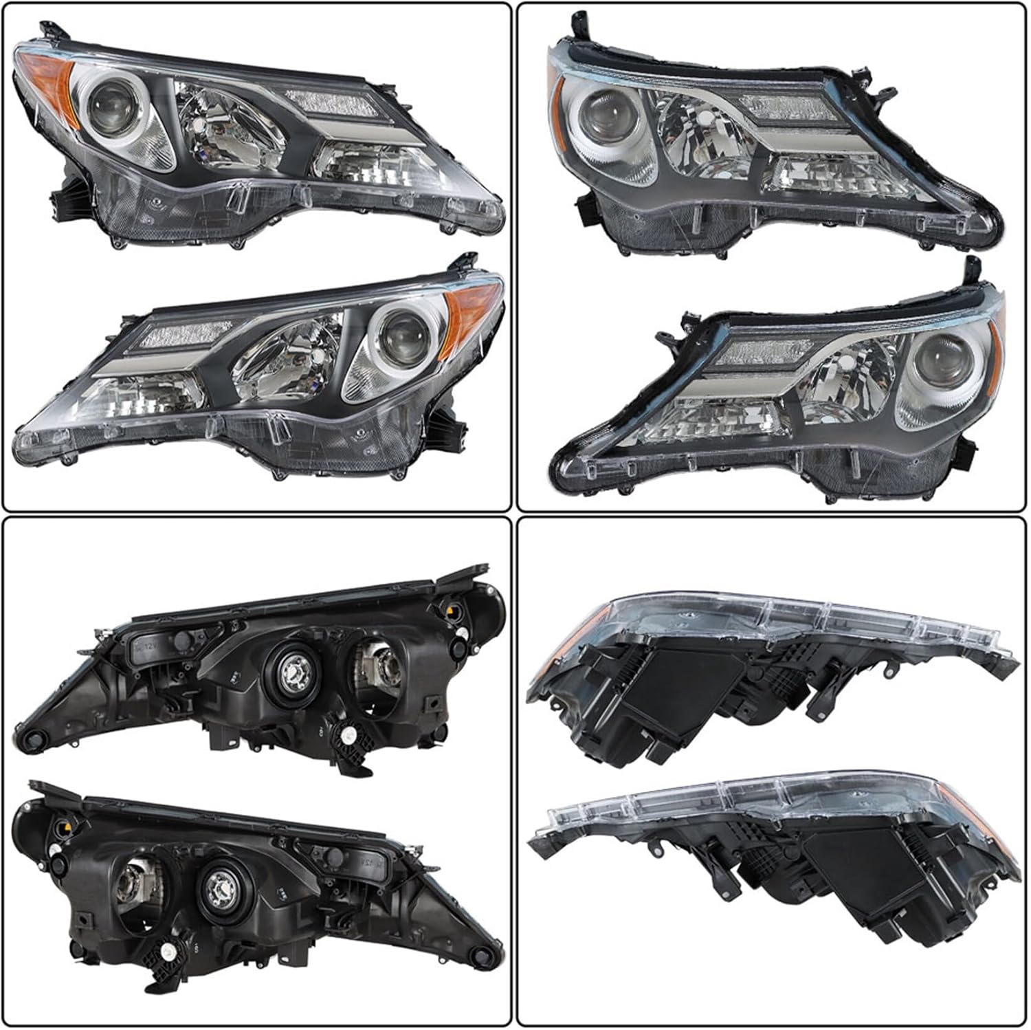 Black Driver & Passenger Side Front Lamps Left & Right Headlight Assembly Replacement for RAV 4 2013 2014 2015