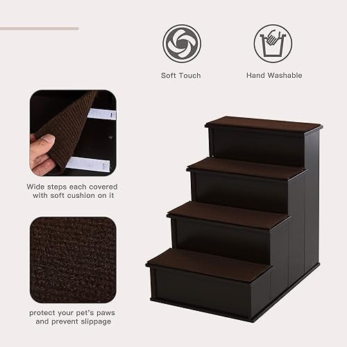 Miniatura 4 de PawHut Escaleras para mascotas, escalones pequeños para mascotas con cubierta acolchada extraíble para perros y gatos de hasta 22 libras, color