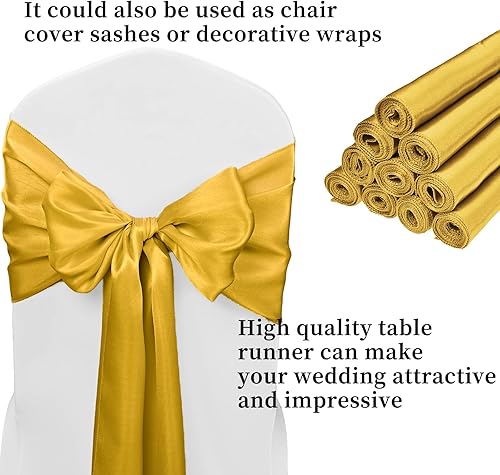 Miniatura 3 de Paquete de 20 caminos de mesa de satén dorados de 12 x 108 pulgadas de largo para bodas decoraciones para fiestas de cumpleaños banquetes