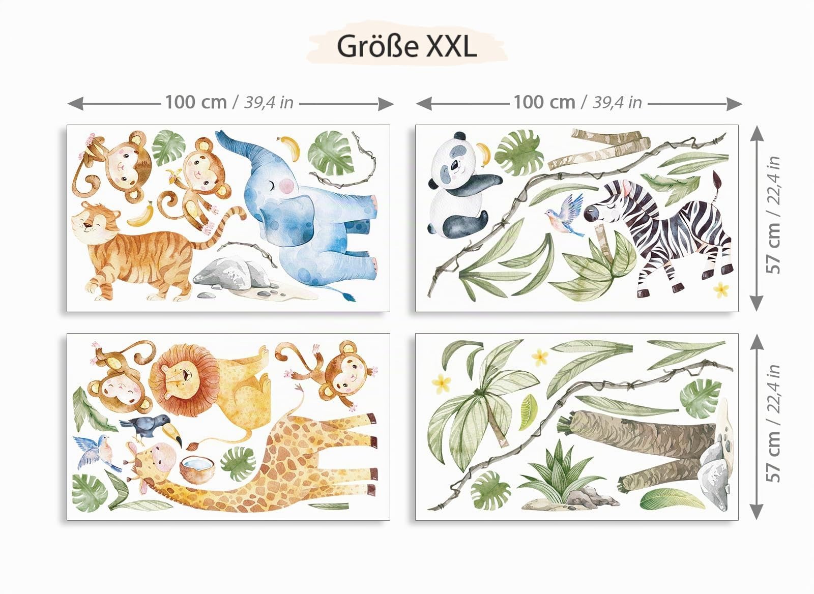 Grandora XXL Wandtattoo Dschungel Tiere Wandsticker Kinderzimmer Deko DL801-5