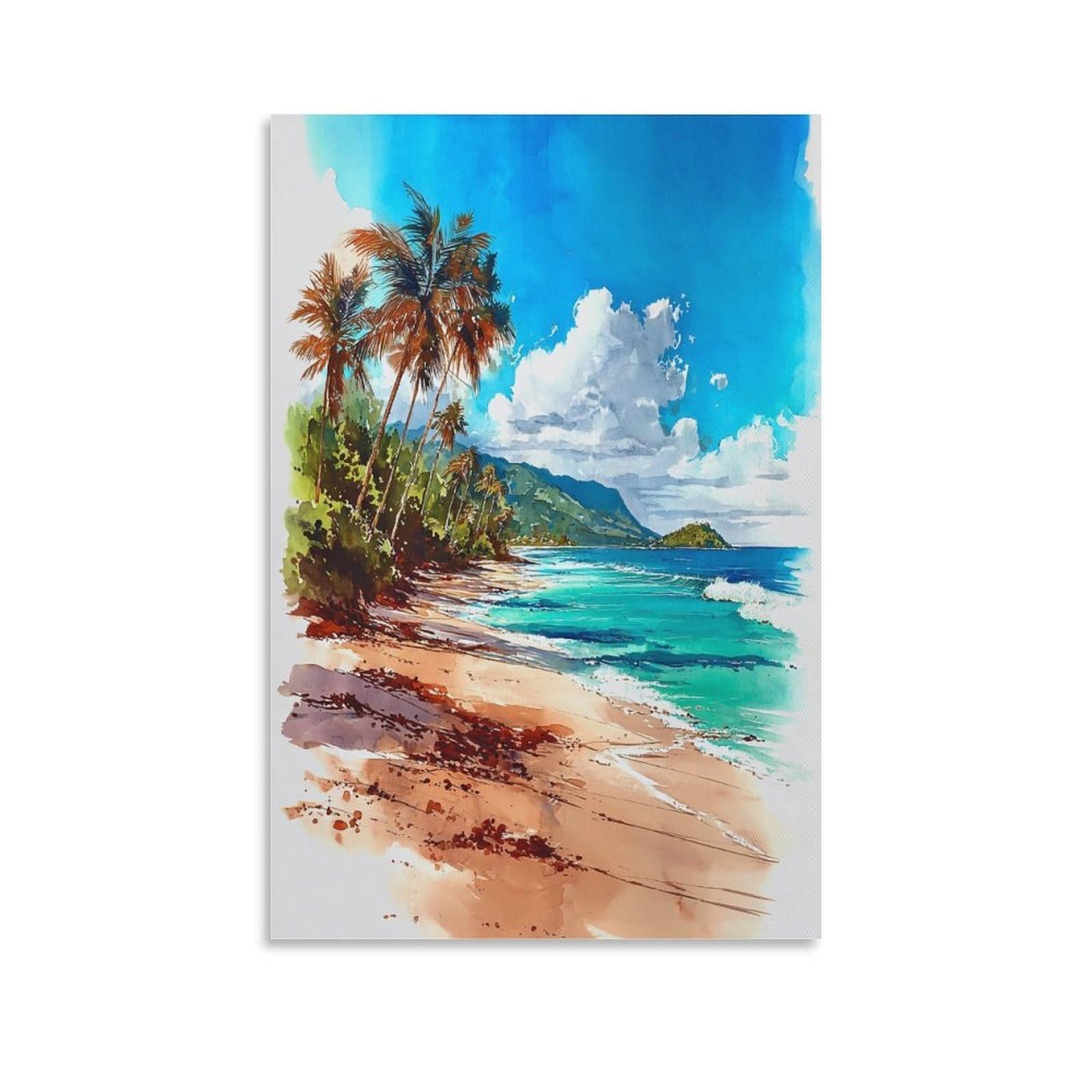 XWYMXZ Belize Beach Watercolor Painting Caribbean Travel Poster 20x30inch(50x75cm) Vintage Watercolor Canvas Art