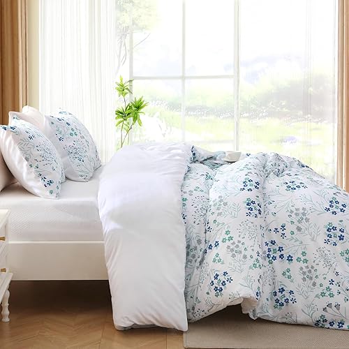 Miniatura 96 de MUXHOMO - Funda de edredón tamaño Queen, juego de funda de edredón reversible floral gris con cierre de cremallera, 3 piezas, juego de ropa de cama