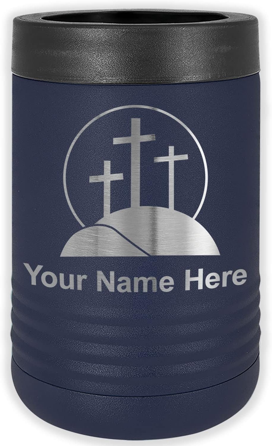 LaserGram Personalized 12 oz. Stainless Steel Can & Bottle Insulator, Calvary Cross – Keeps Drinks Cold Longer (White)